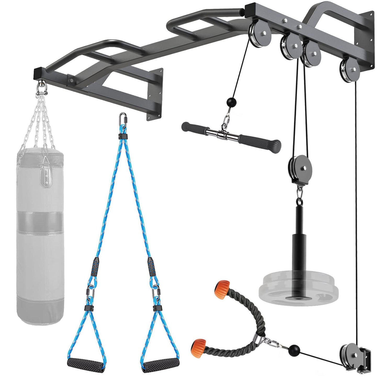 Kipika 48" Wall Mounted Multifunction Cable Pulley System Gym Cable Machine LAT Pulldown Attachments Heavy Duty Pull Up Bar DIY Home Gym Pulley Cable Machine Attachment System Punching Bag Hanger