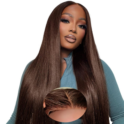 KEUET Brown Wear And Go Glueless Wigs Human Hair Pre Cut 28 inch 7X5 Chocolate Brown Glueless Wig Human Hair Pre Plucked Bleached Knots #4 Dark Brown Lace Closure Wigs 180 Density for Women